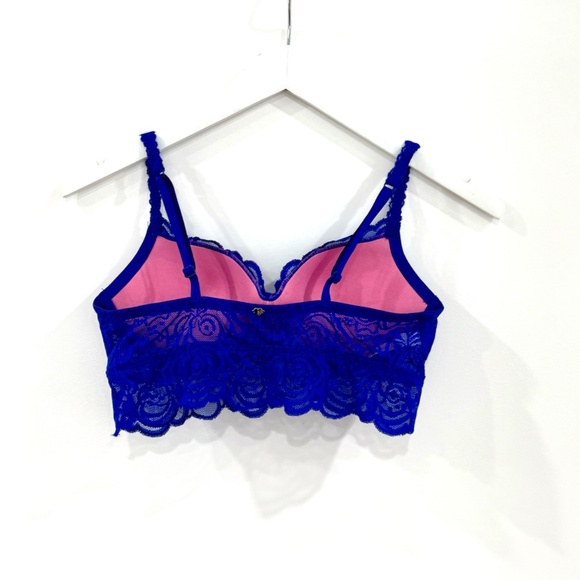 PINK Victoria's Secret Royal Blue Lace Push-up Bra with Pink Lining Bralette - Picture 2 of 15
